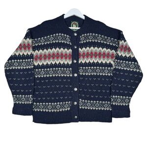 Alps Cardigan Sweater Womens Medium Navy Aztec Knit Wool Button Front